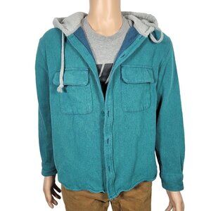 BDG Urban Outfitters Men's 100% Cotton Textured Button Jacket, Grey Hood Size S
